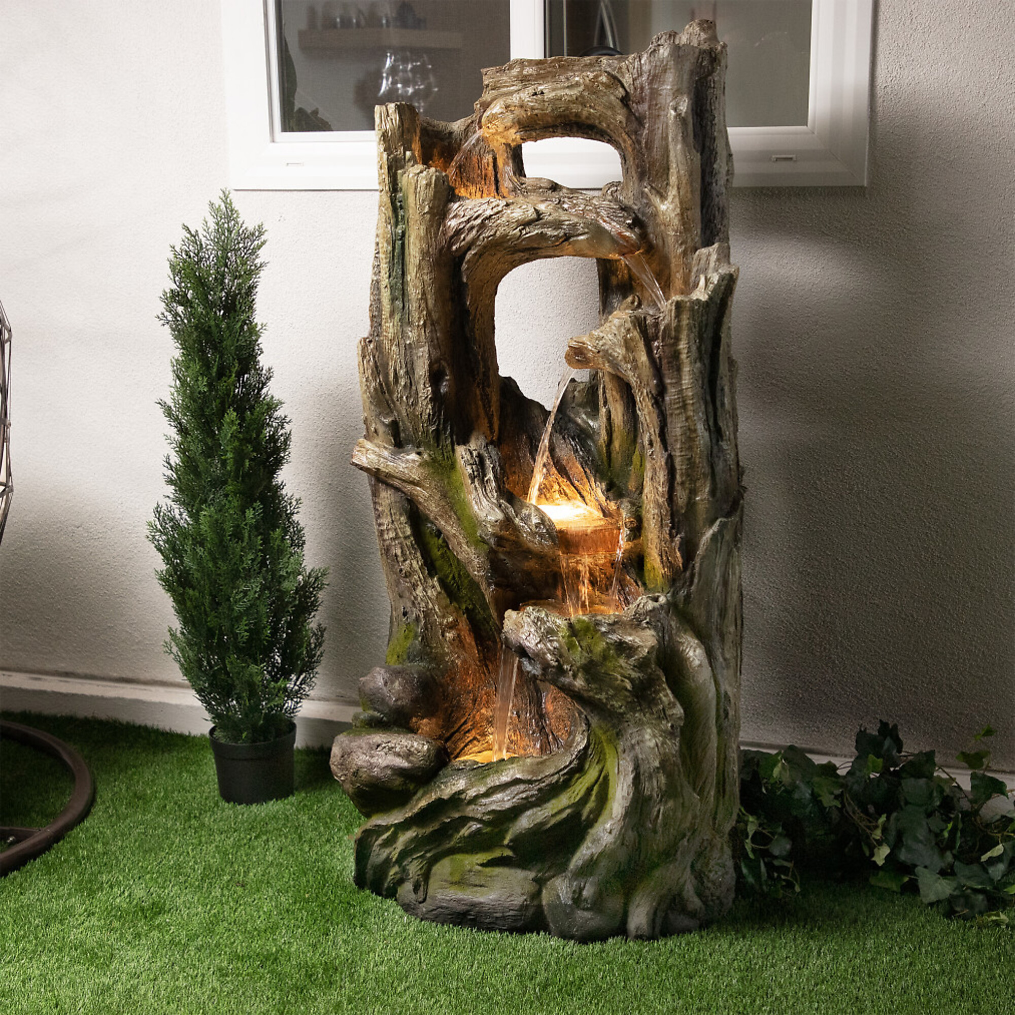 Alpine Corporation, 5-Tier Tree Bark Fountain w/ Cool White LED Lights, Volts 120, Power Cord Length 9.5 ft, Model# WIN1520